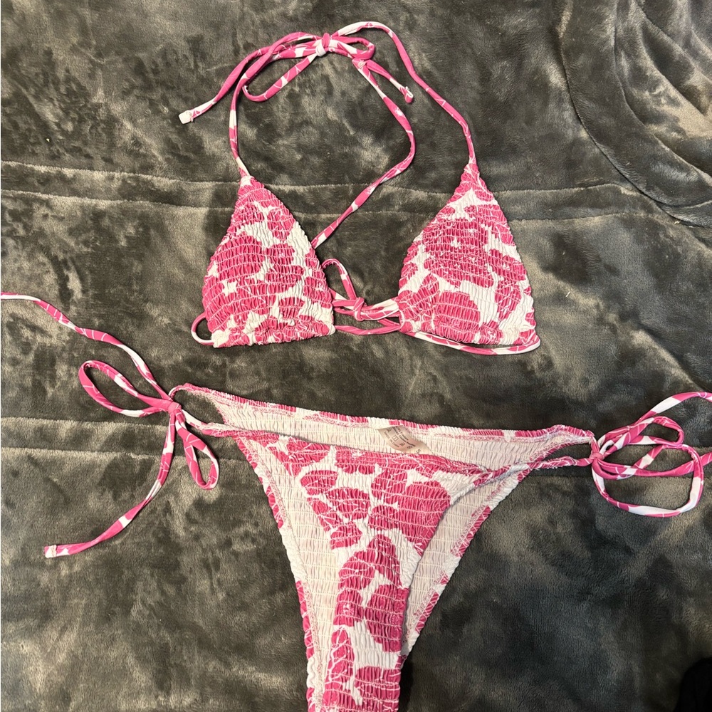 SHEIN Pink and White Bikini Set